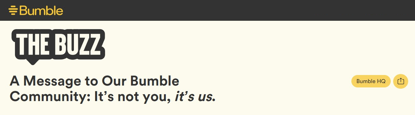 Letter from Bumble in the Buzz to the community