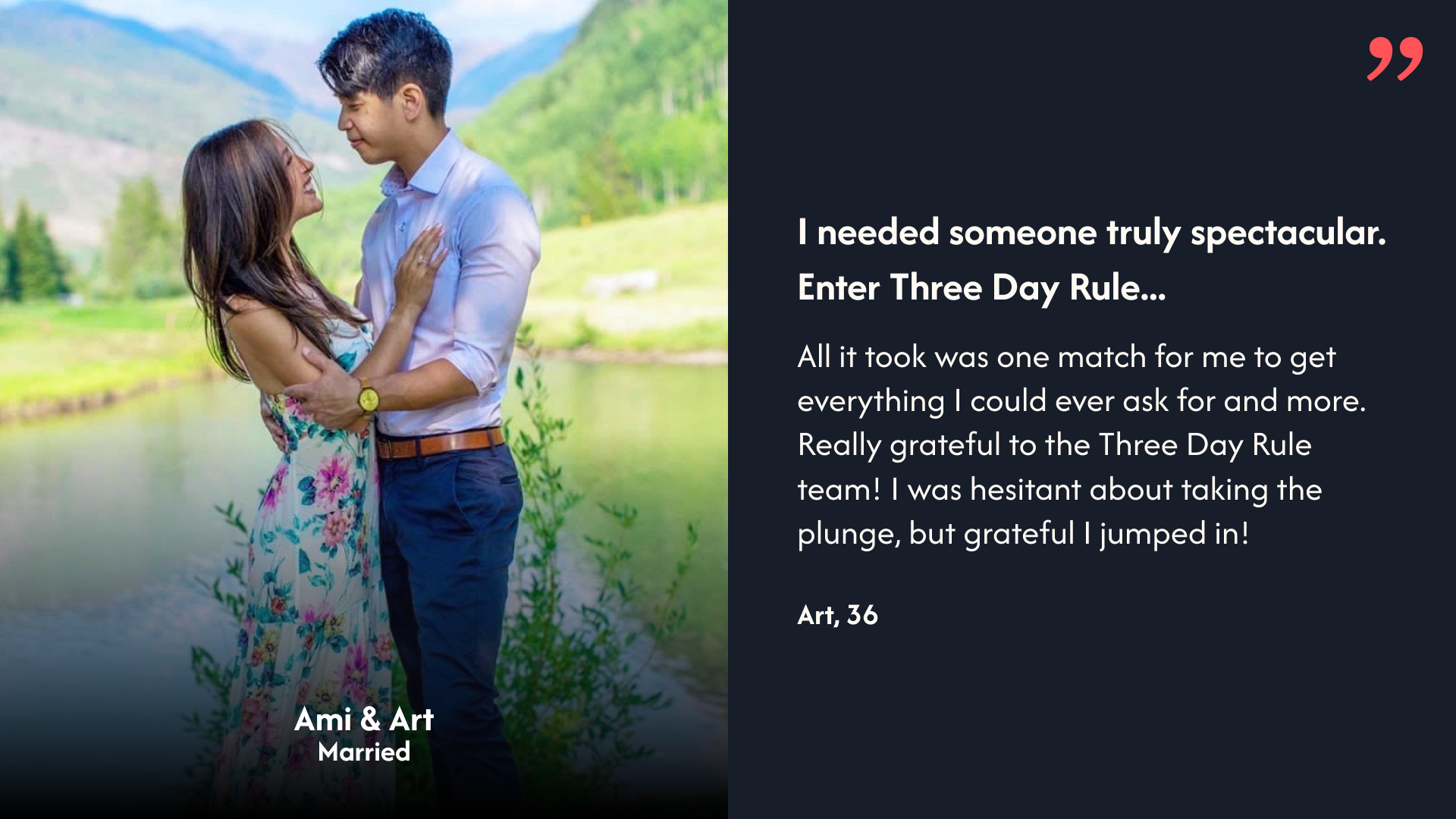 Success story quote from Ami and Art who used Three Day Rule